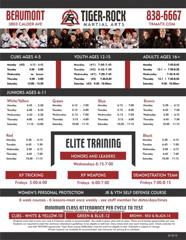 SCHEDULES TigerRock Martial Arts